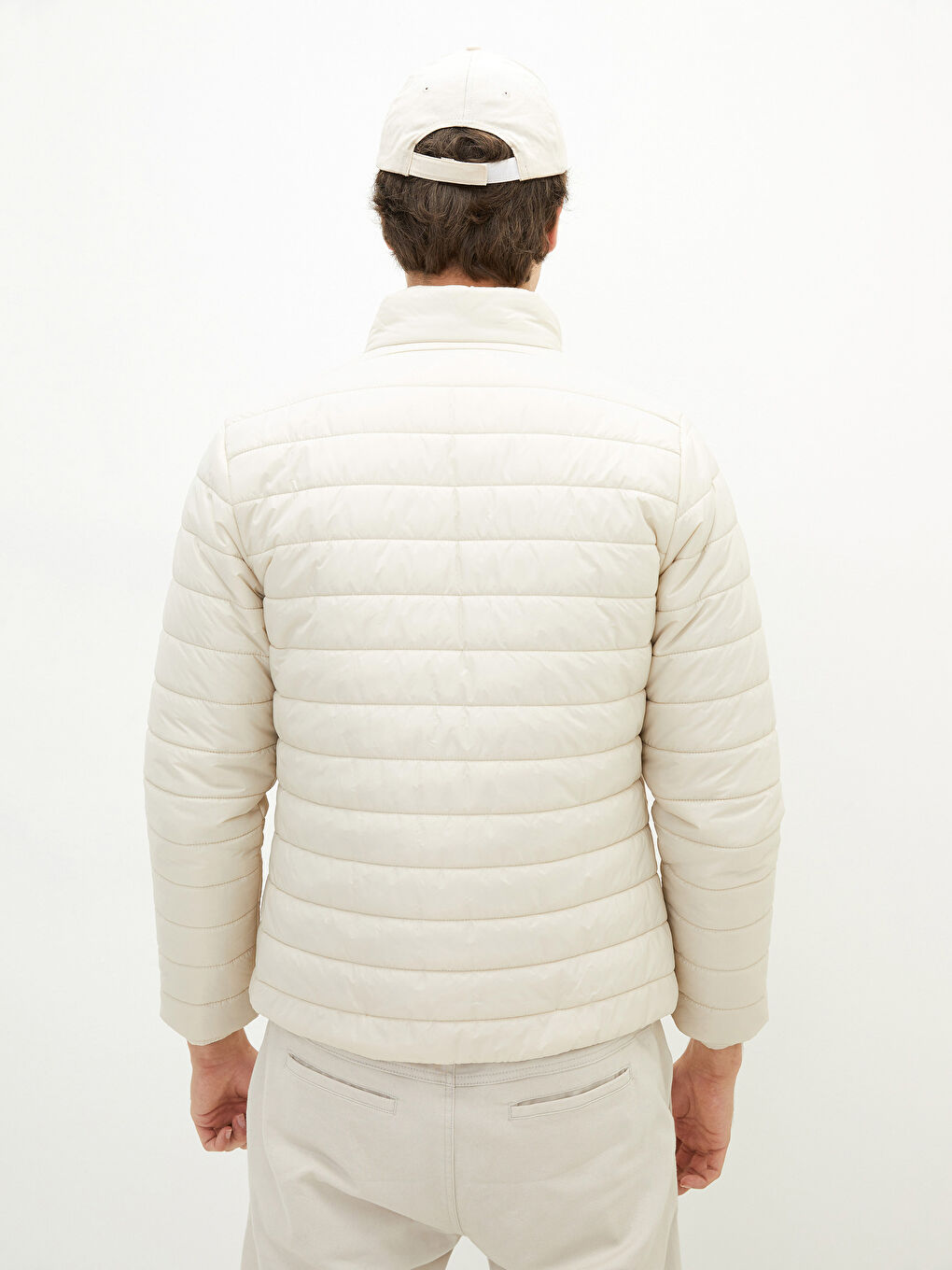 Bej Slim Fit Dik Yaka Erkek Şişme Mont-4