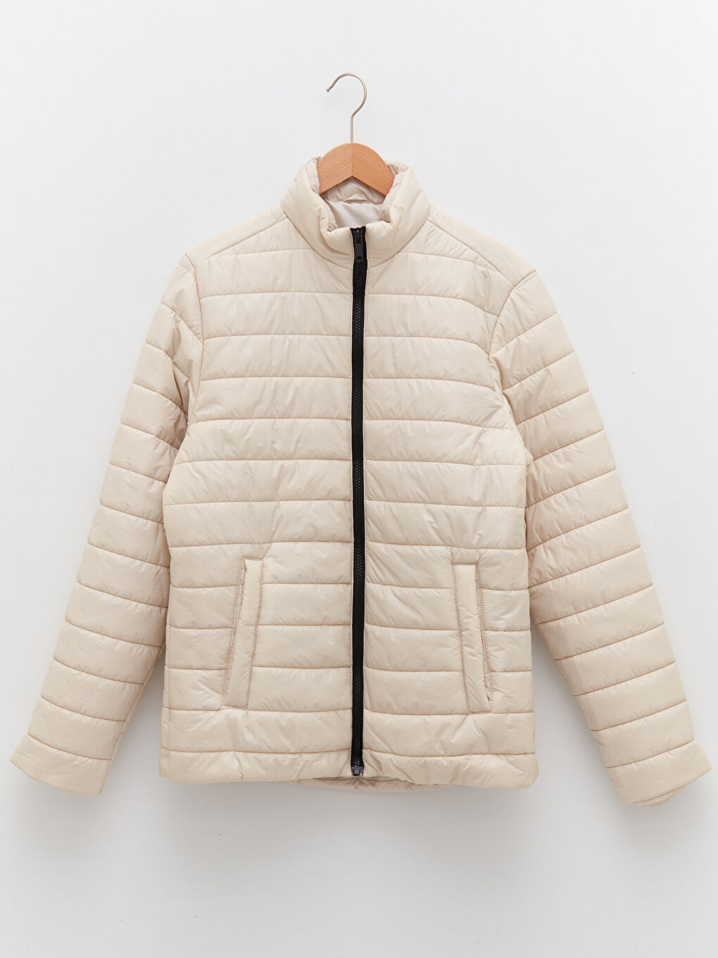 Bej Slim Fit Dik Yaka Erkek Şişme Mont-5