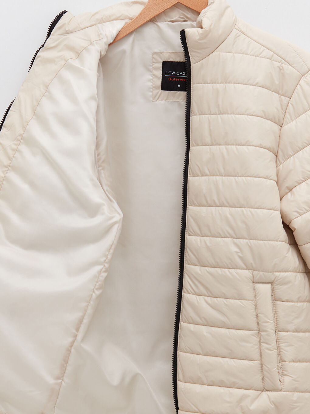 Bej Slim Fit Dik Yaka Erkek Şişme Mont-7