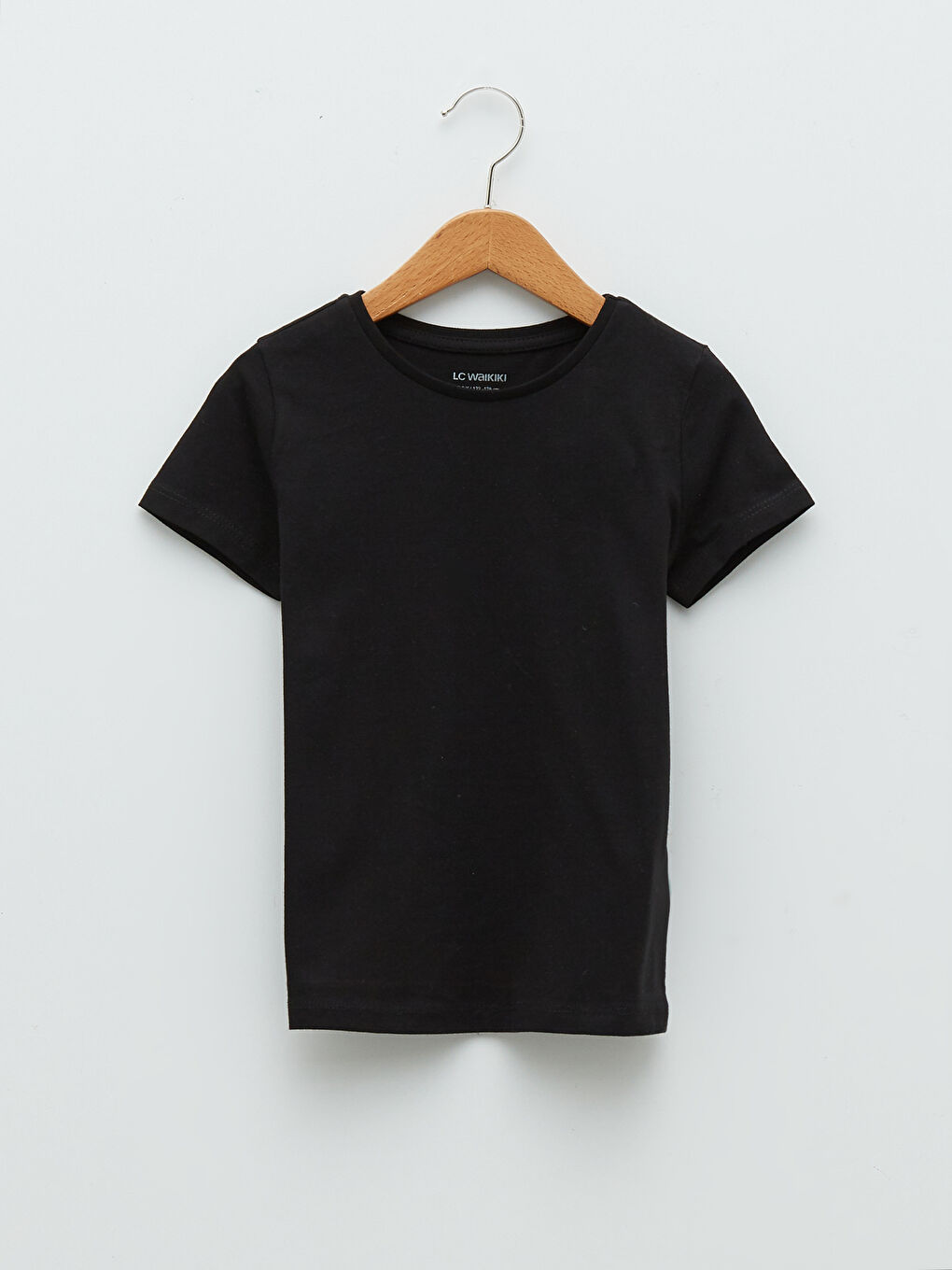 Siyah Bisiklet Yaka Basic Kısa Kollu Pamuklu Kız Çocuk Tişört