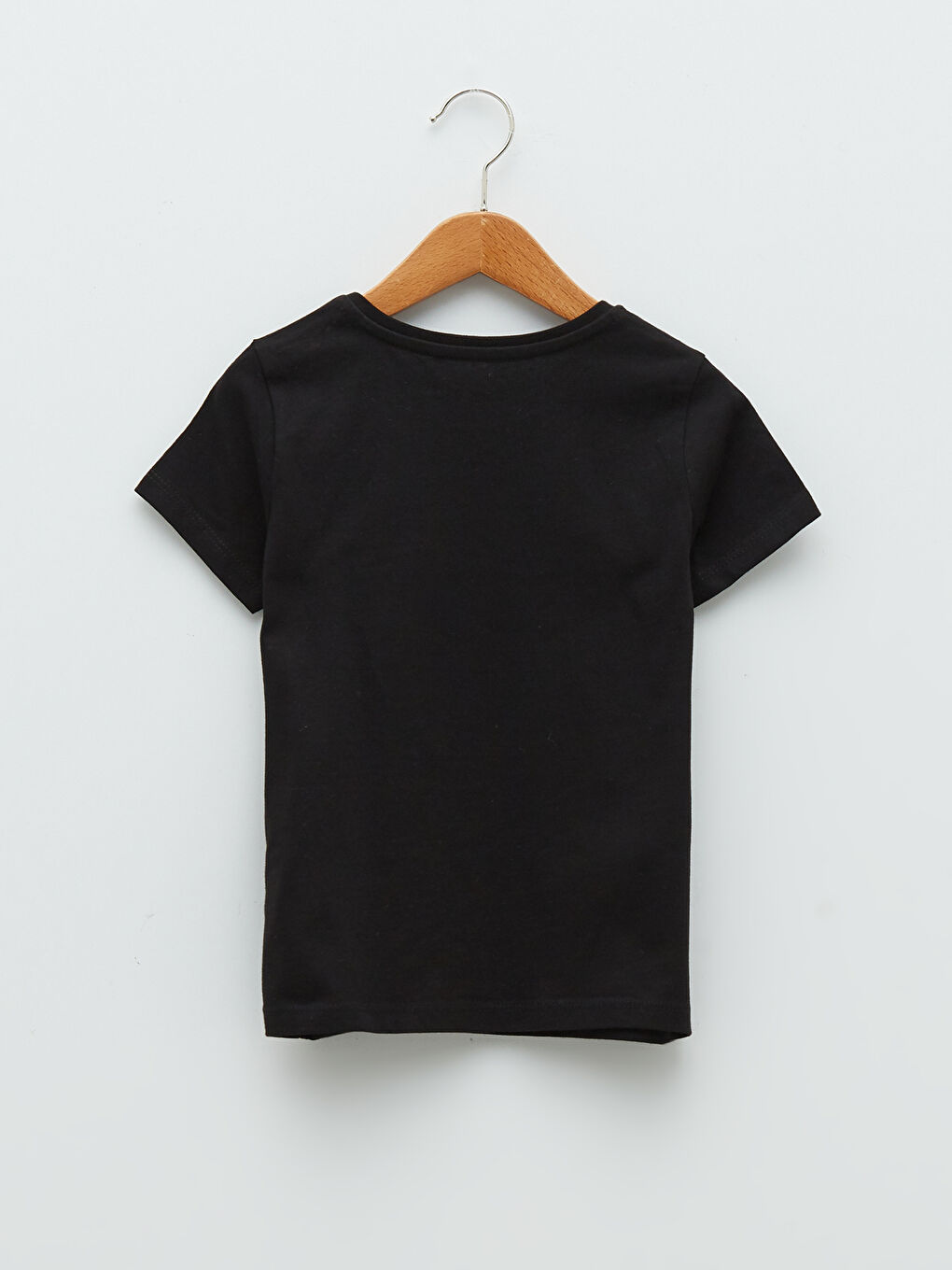 Siyah Bisiklet Yaka Basic Kısa Kollu Pamuklu Kız Çocuk Tişört-1