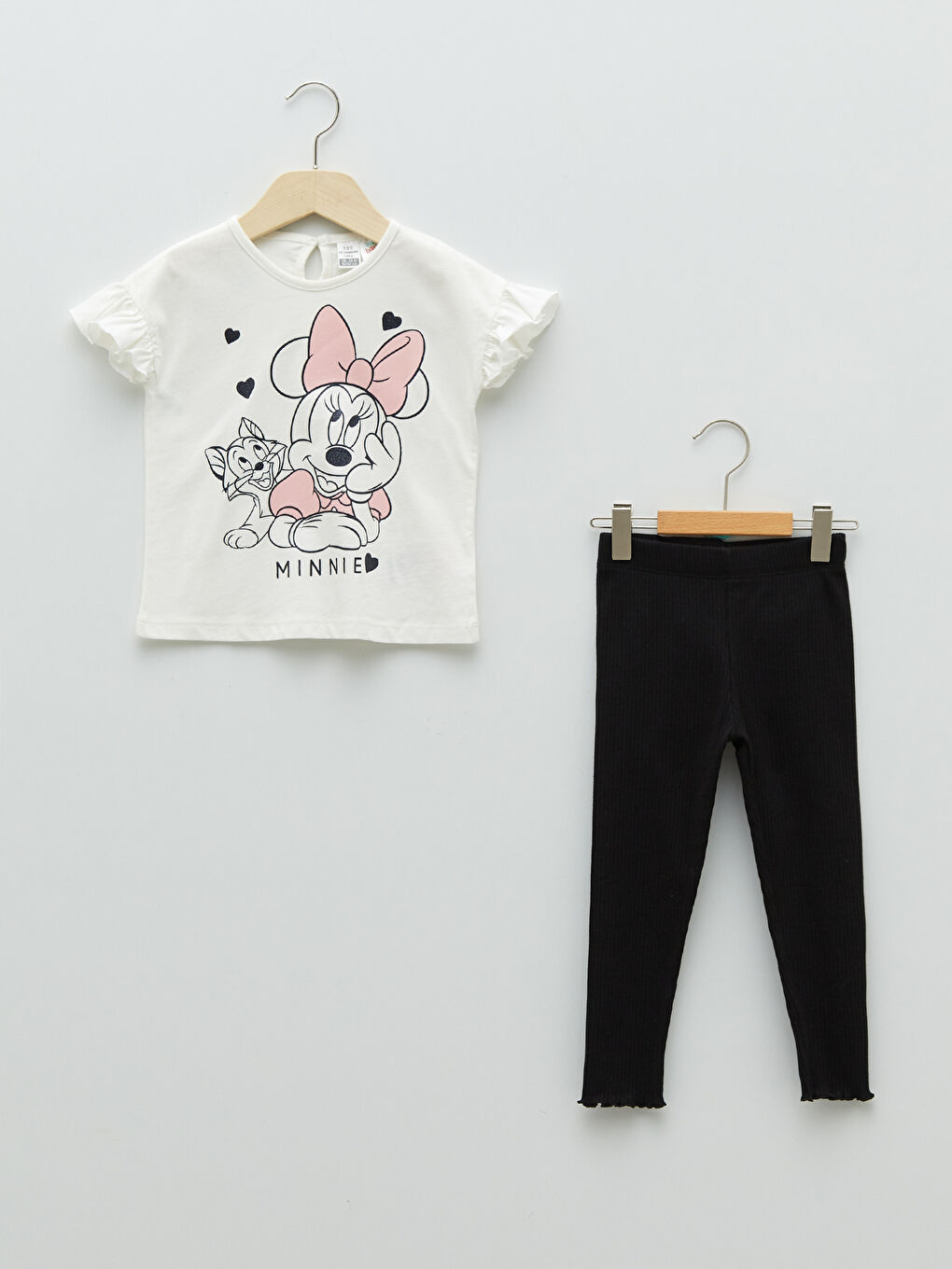 Crew Neck Short Sleeve Minnie Mouse Printed Baby Girls' T-Shirt and Tights 2 Pack Set
