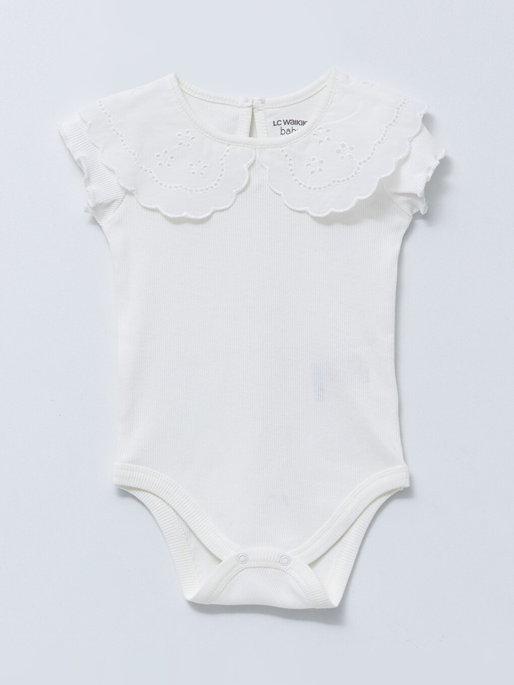 Bebe Collar Short Sleeved Basic Baby Girl Snap Fastener Body