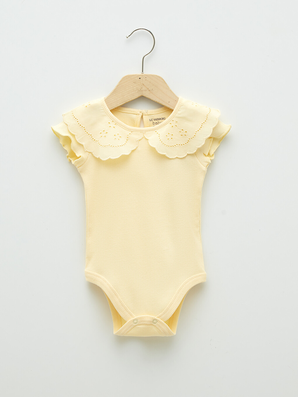 Bebe Collar Short Sleeved Basic Baby Girl Snap Fastener Body