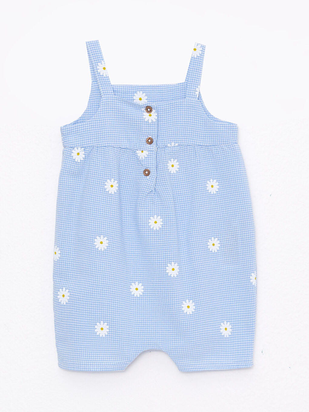 Mavi Kare Yaka Askılı Kız Bebek Tulum