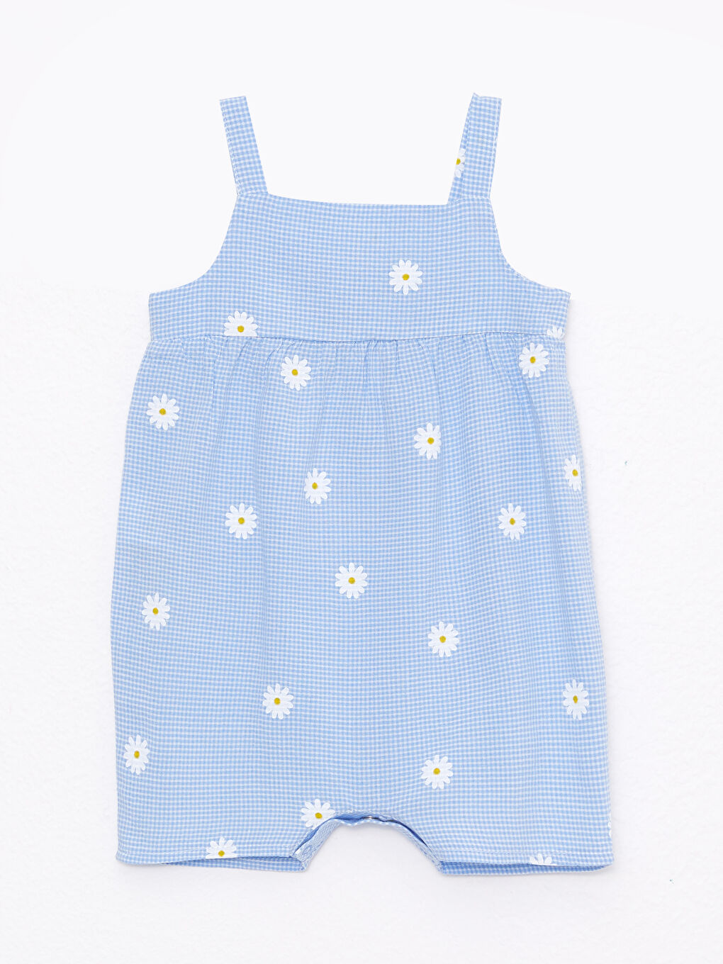 Mavi Kare Yaka Askılı Kız Bebek Tulum-1