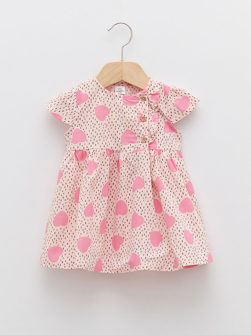 Crew Neck Patterned Short Sleeve Cotton Baby Girl Dress