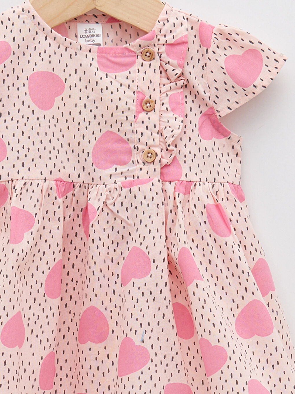 Crew Neck Patterned Short Sleeve Cotton Baby Girl Dress-2