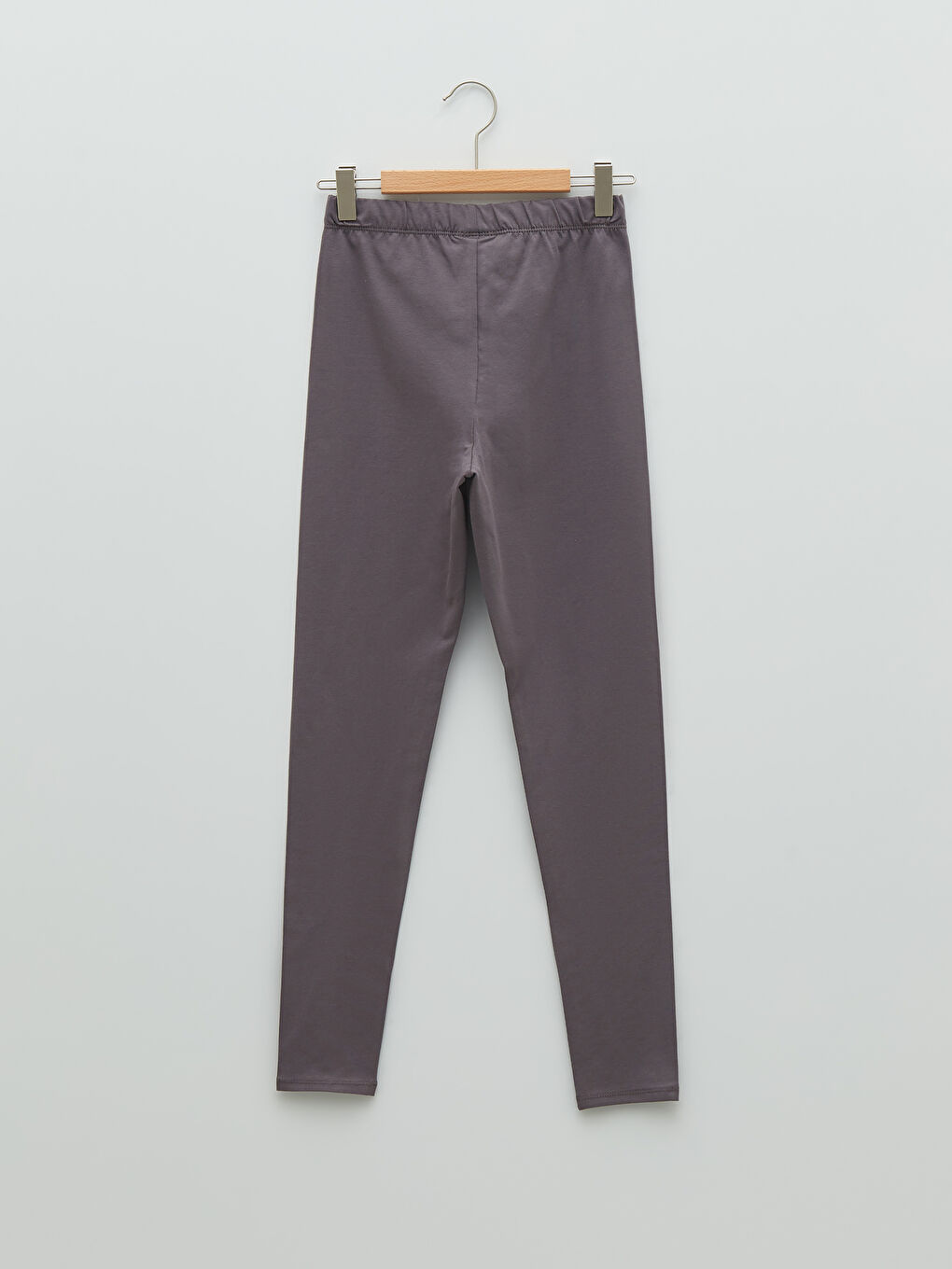 Gri Beli Lastikli Basic Pamuklu Kız Çocuk Uzun Tayt-1