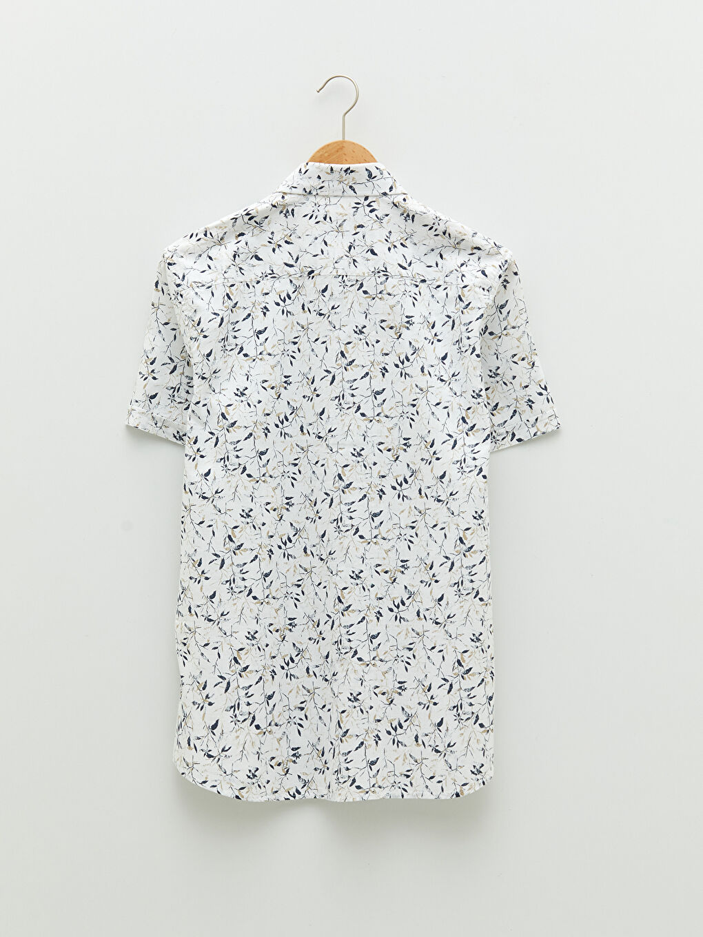 Bej Slim Fit Kısa Kollu Desenli Poplin Erkek Gömlek-6