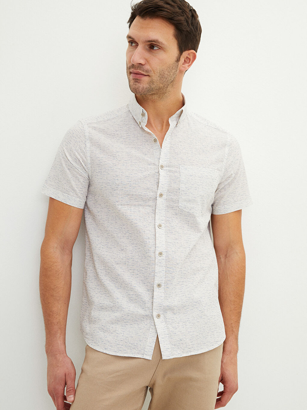 Slim Fit Short Sleeve Poplin Men's Shirt