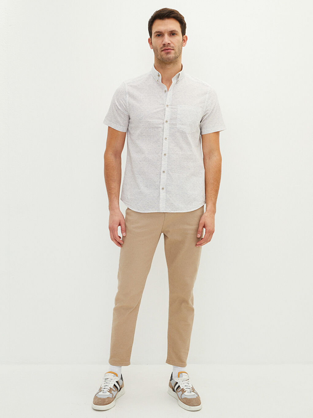 Slim Fit Short Sleeve Poplin Men's Shirt-2