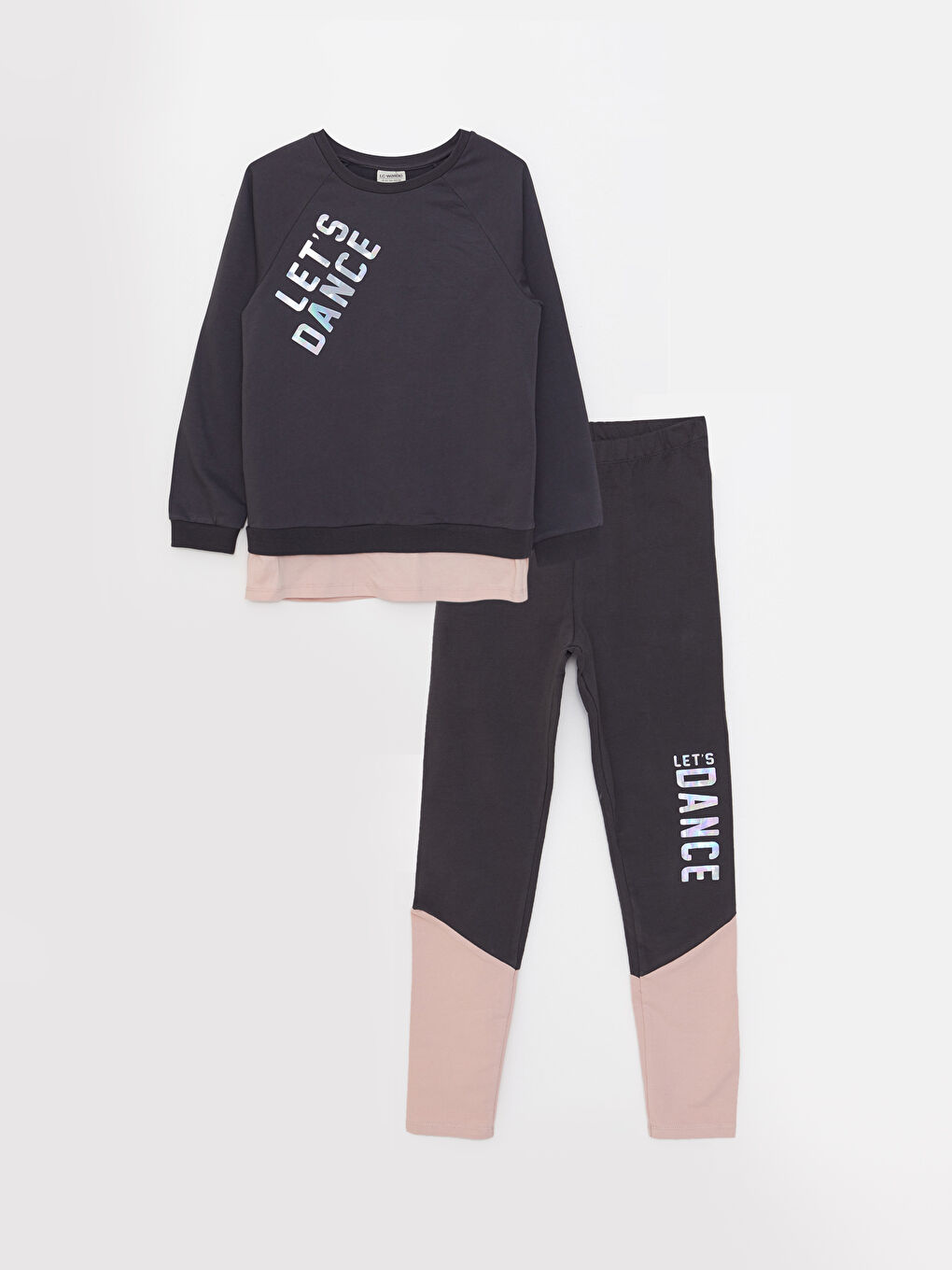 Crew Neck Printed Long Sleeve Girls' Sweatshirt and Tights