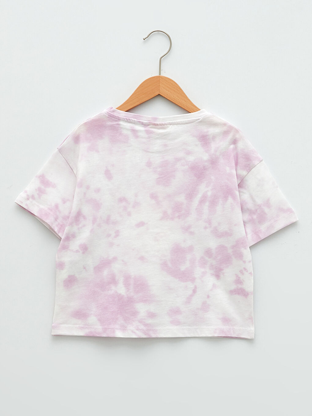 Lila Bisiklet Yaka Pembe Panter Baskılı Kısa Kollu Pamuklu Kız Çocuk Tişört-1