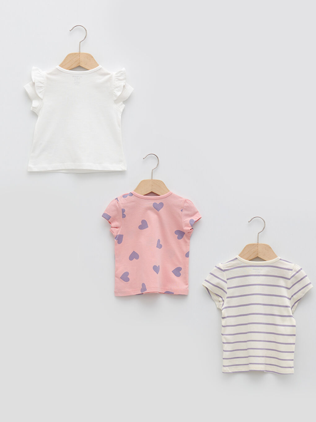 تيشيرت ياقة دائرية كم قصير مطبوع للبنات الرضع - مجموعة من ٣ قطع-1