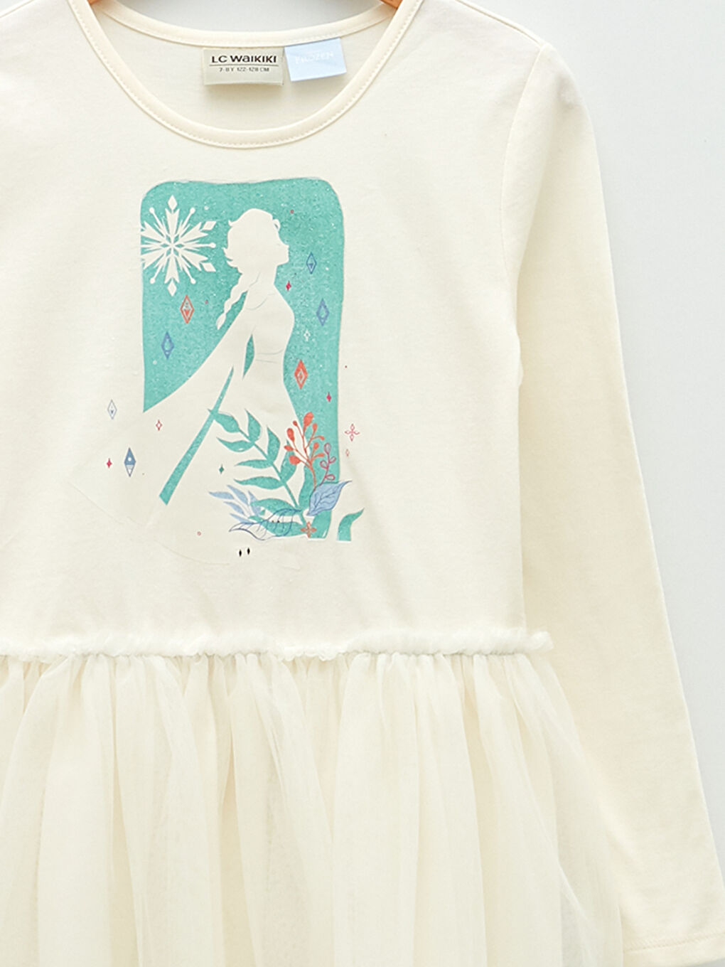 فستان كم طويل مطبوع عليه إلسا بياقة دائرية للبنات-2