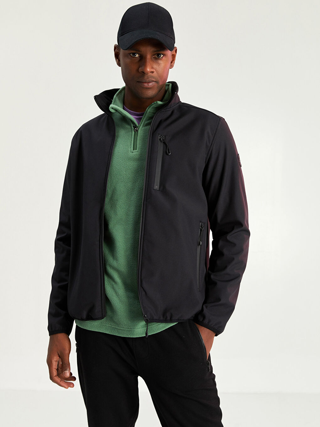 Siyah Standart Kalıp Dik Yaka Erkek Mont