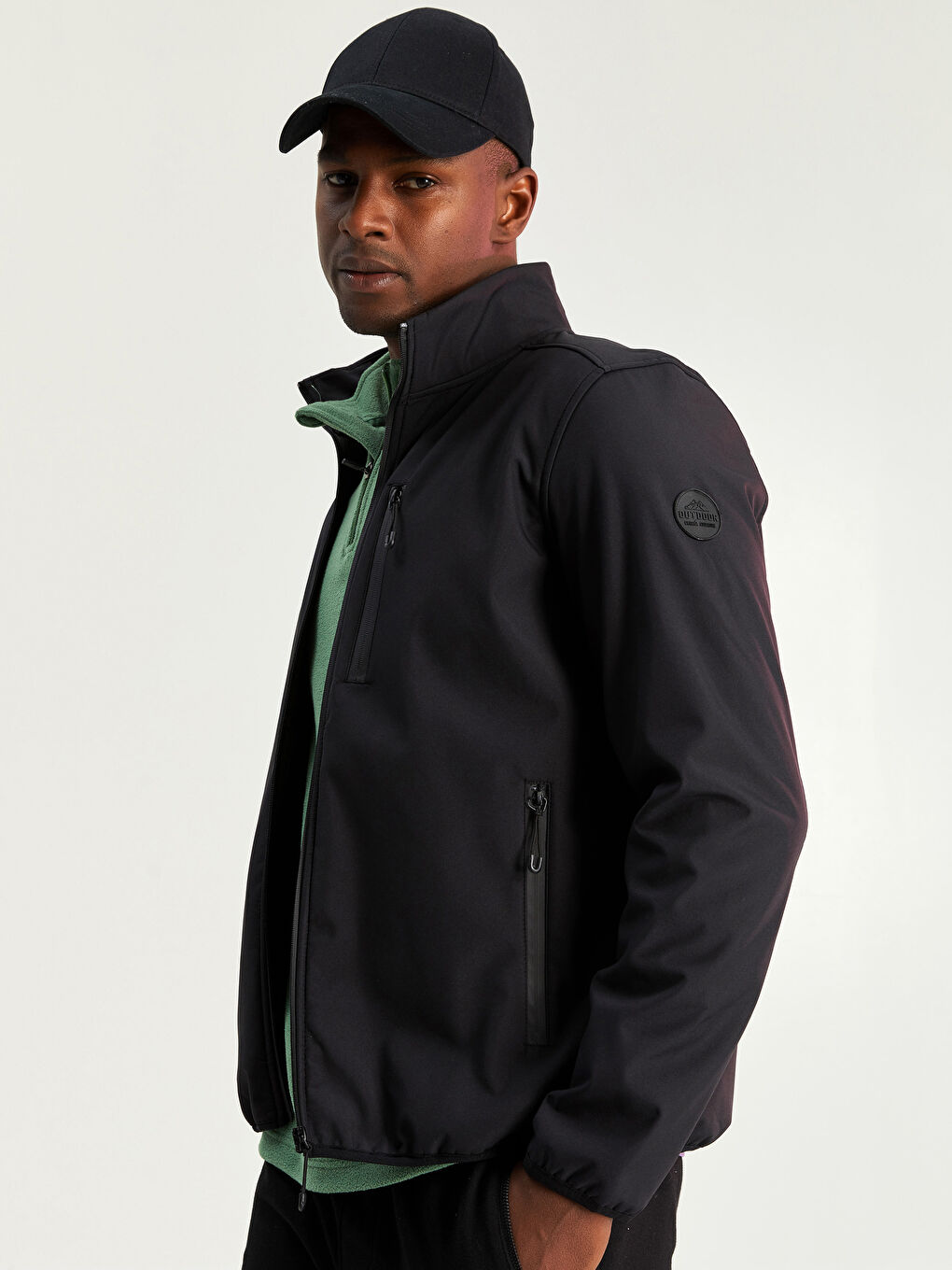 Siyah Standart Kalıp Dik Yaka Erkek Mont-1