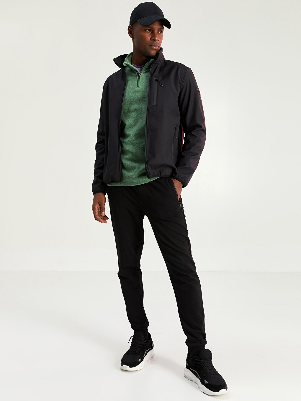 Siyah Standart Kalıp Dik Yaka Erkek Mont-3