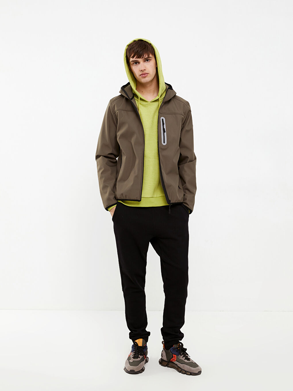 Haki Standart Kalıp Kapüşonlu Erkek Yağmurluk-2