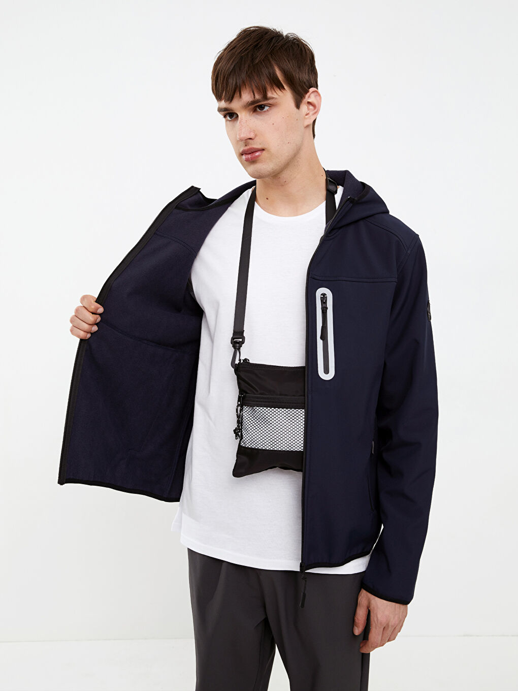 Lacivert Standart Kalıp Kapüşonlu Erkek Yağmurluk-1