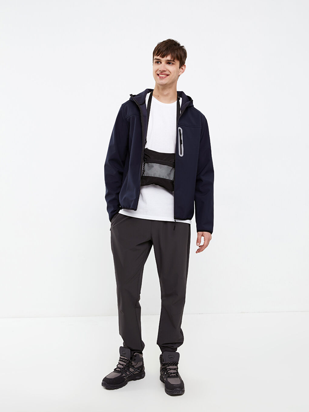 Lacivert Standart Kalıp Kapüşonlu Erkek Yağmurluk-2