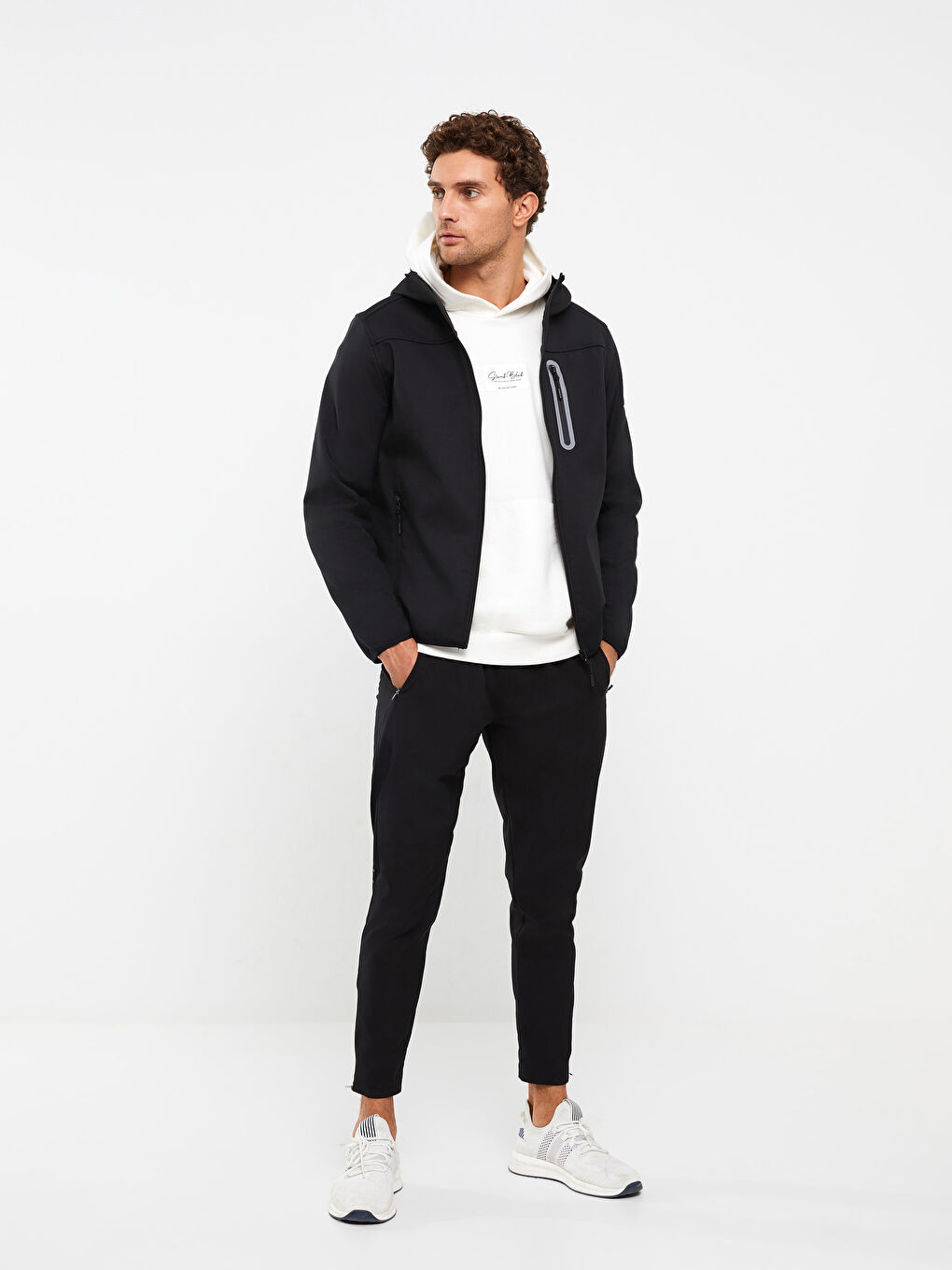 Siyah Standart Kalıp Kapüşonlu Erkek Yağmurluk