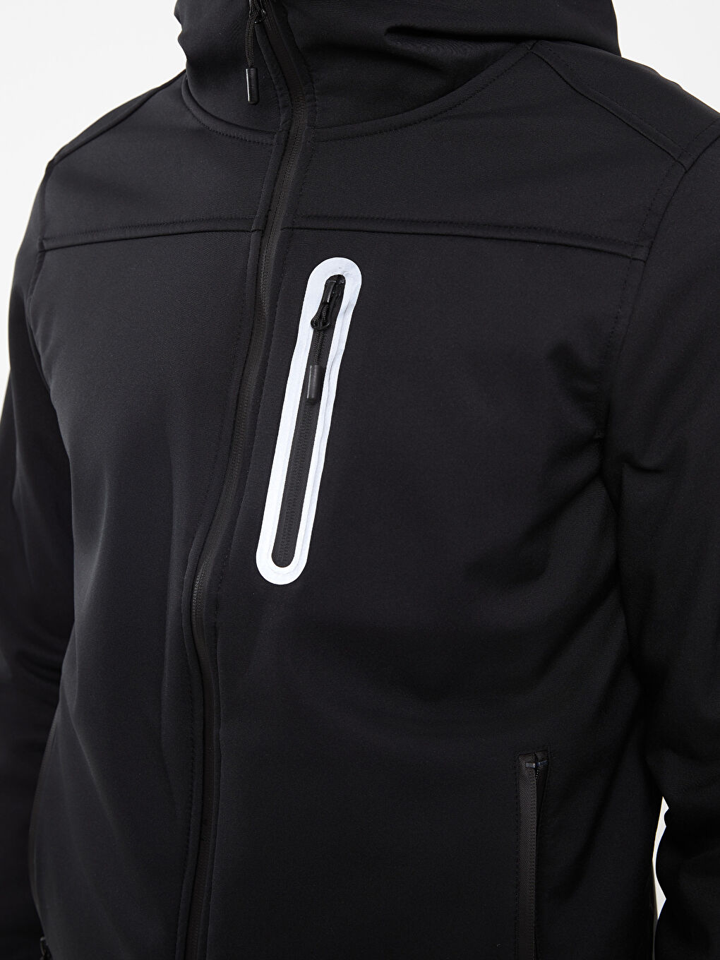 Siyah Standart Kalıp Kapüşonlu Erkek Yağmurluk-1