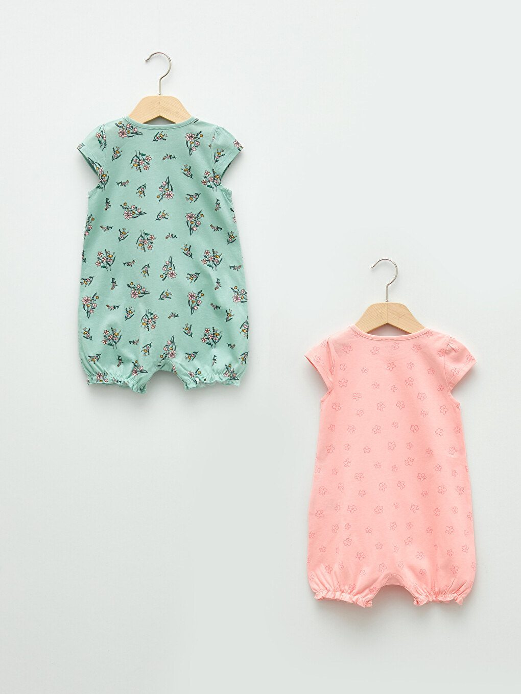 Crew Neck Short Sleeve Printed Cotton Baby Girl Rompers 2 Pack-1