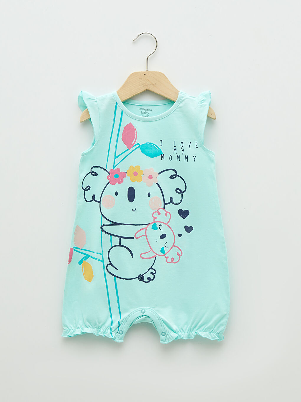 سلوبيت قطن مطبوع بياقة دائرية لبنات رضع - مجموعتين-1