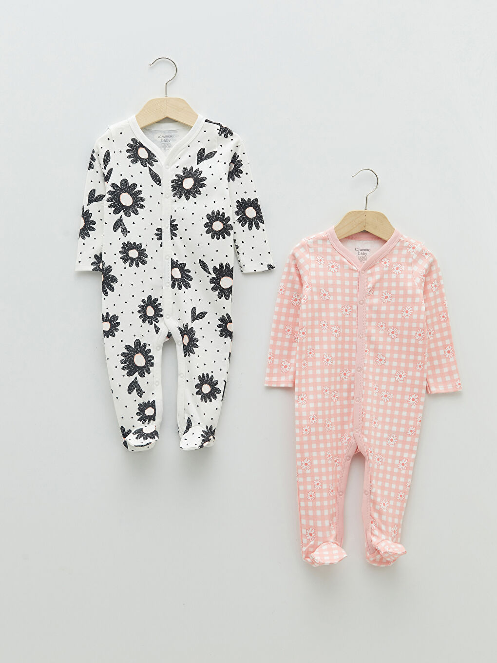 V Neck Long Sleeve Cotton Baby Girl Jumpsuit 2 Pieces