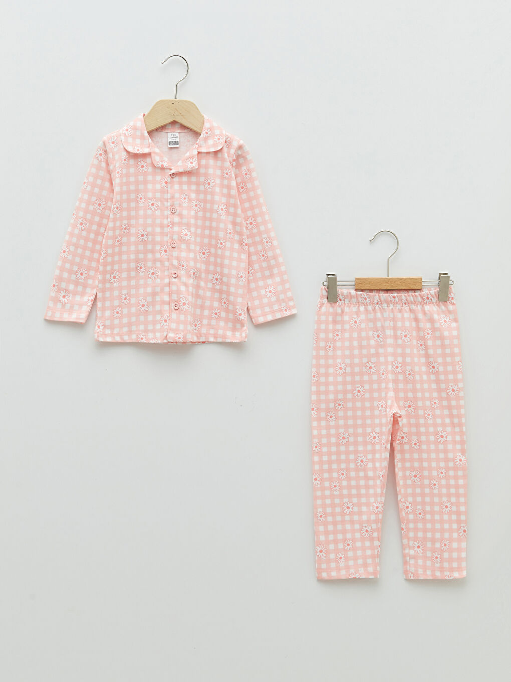 Ekru Polo Yaka Uzun Kollu Desenli Kız Bebek Pijama Takımı