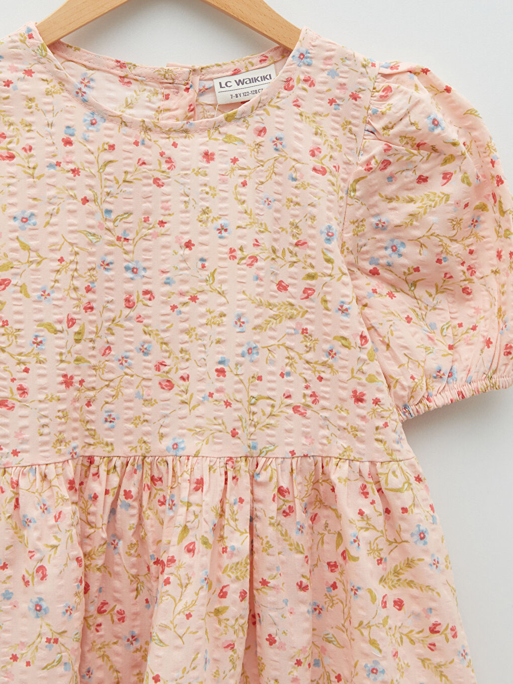 Crew Neck Printed Short Sleeve Cotton Girl Dress-2