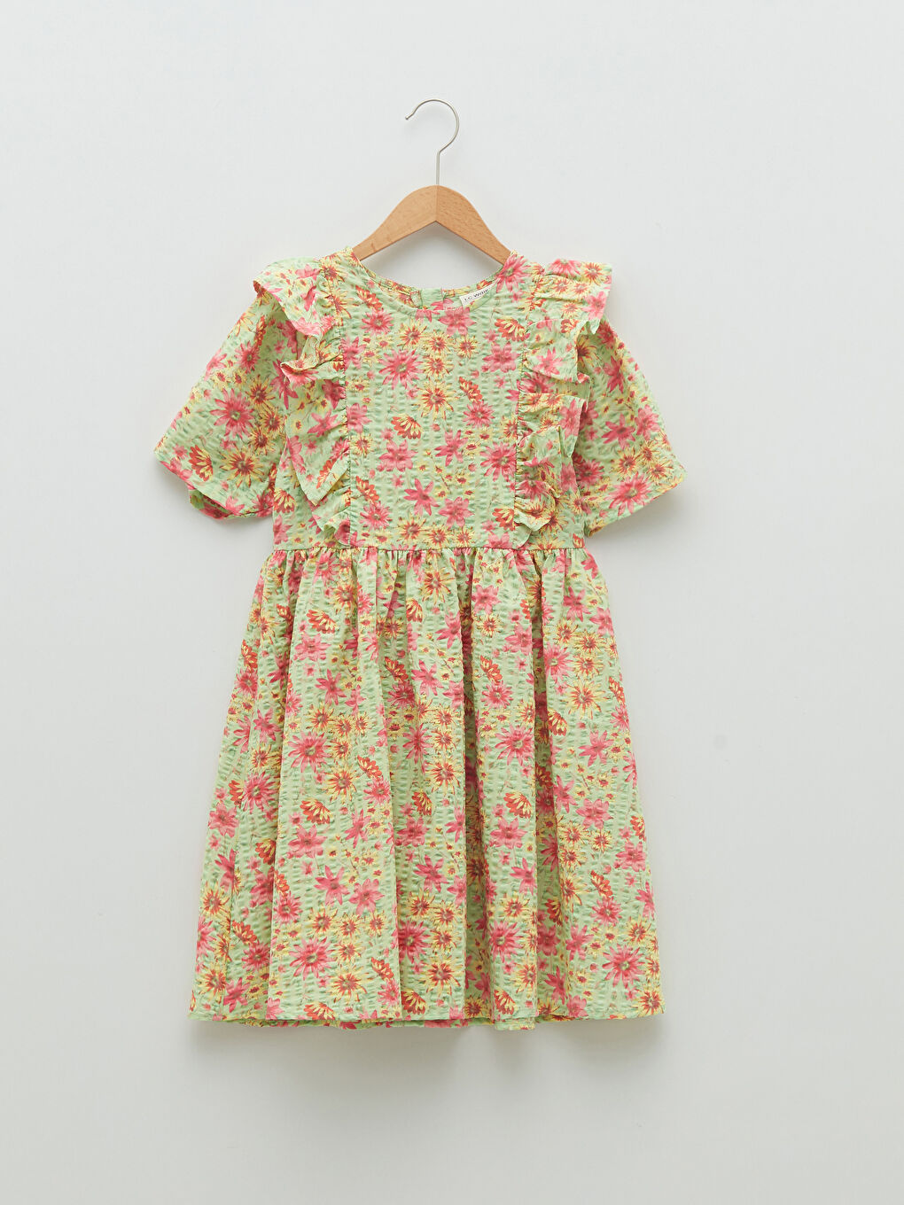 فستان بناتي قطني مطبوع بأكمام قصيرة وقبة دائرية-2