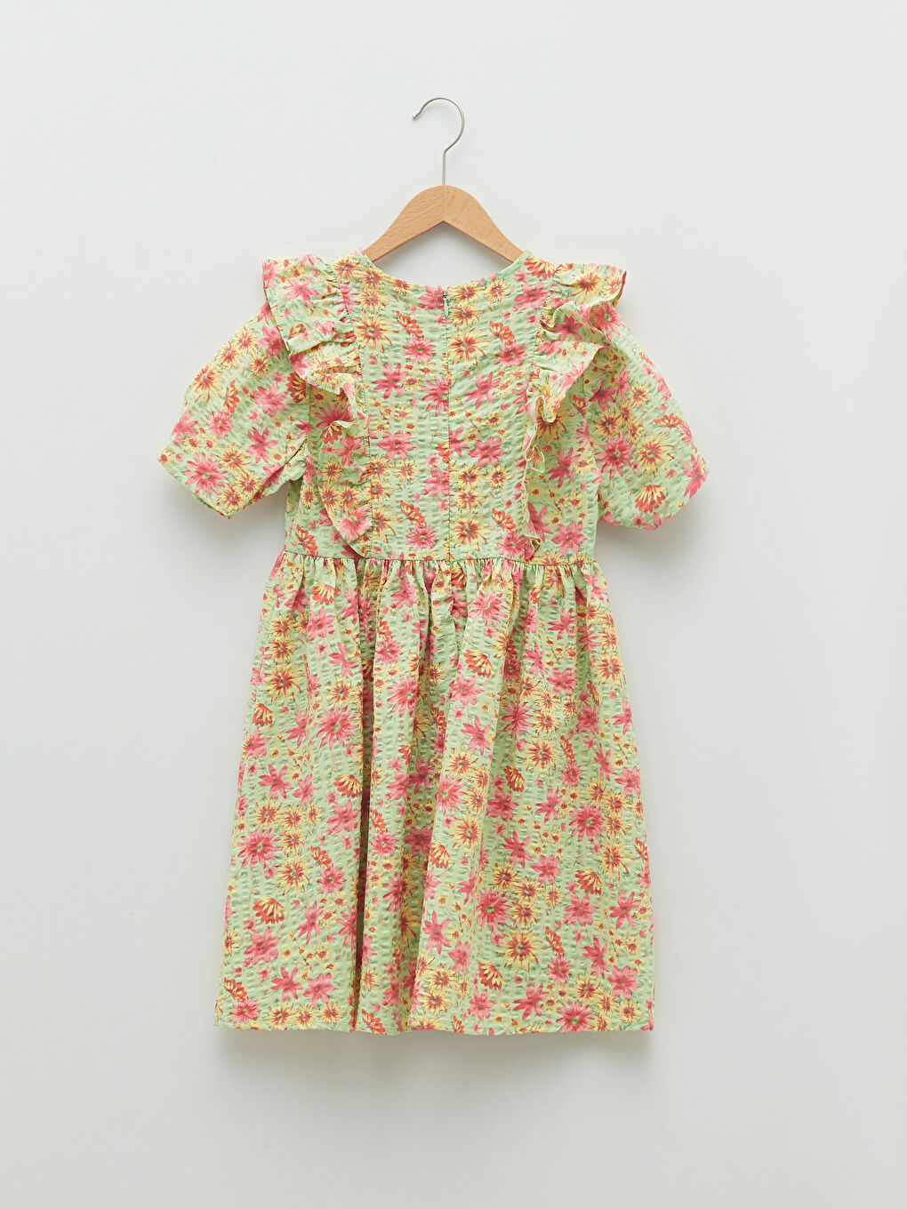 فستان بناتي قطني مطبوع بأكمام قصيرة وقبة دائرية-3