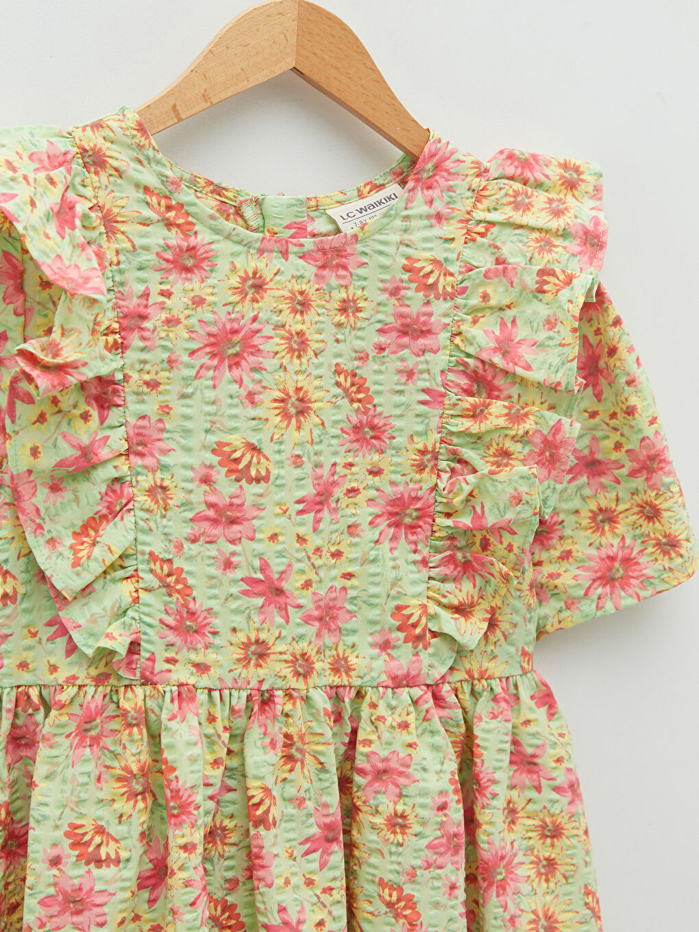 فستان بناتي قطني مطبوع بأكمام قصيرة وقبة دائرية-4