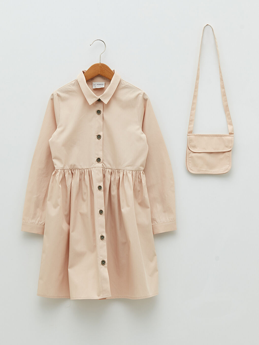 Платье-рубашка для девочки с длинным рукавом из поплина и с сумкой в комплекте-2
