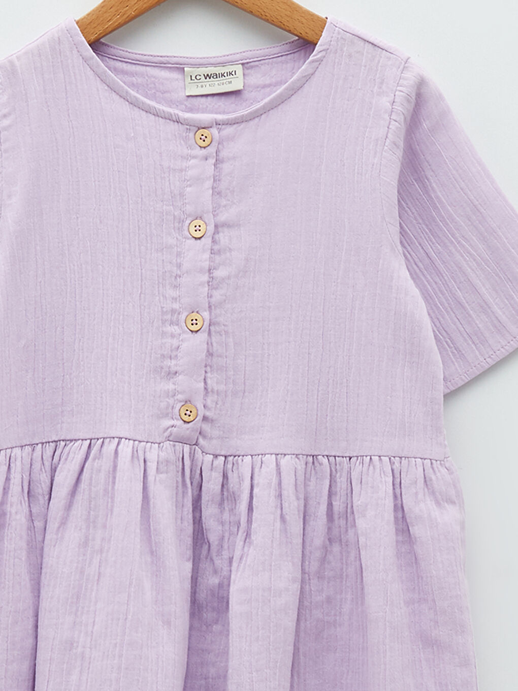 Lila Bisiklet Yaka Basic Kısa Kollu Kız Çocuk Elbise-2