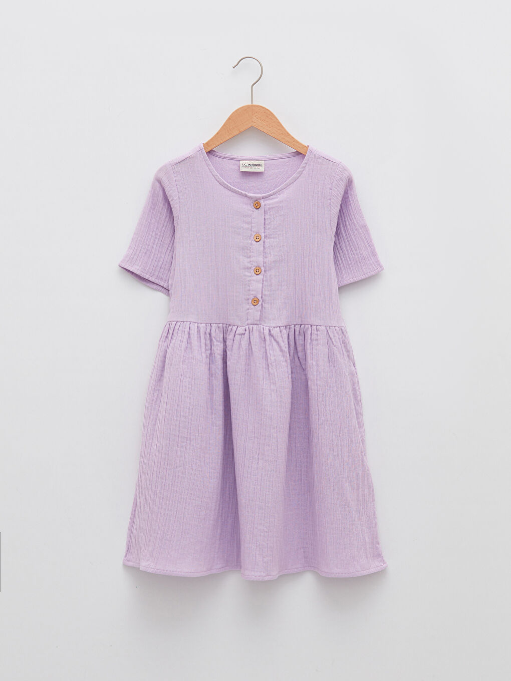 Lila Bisiklet Yaka Basic Kısa Kollu Kız Çocuk Elbise