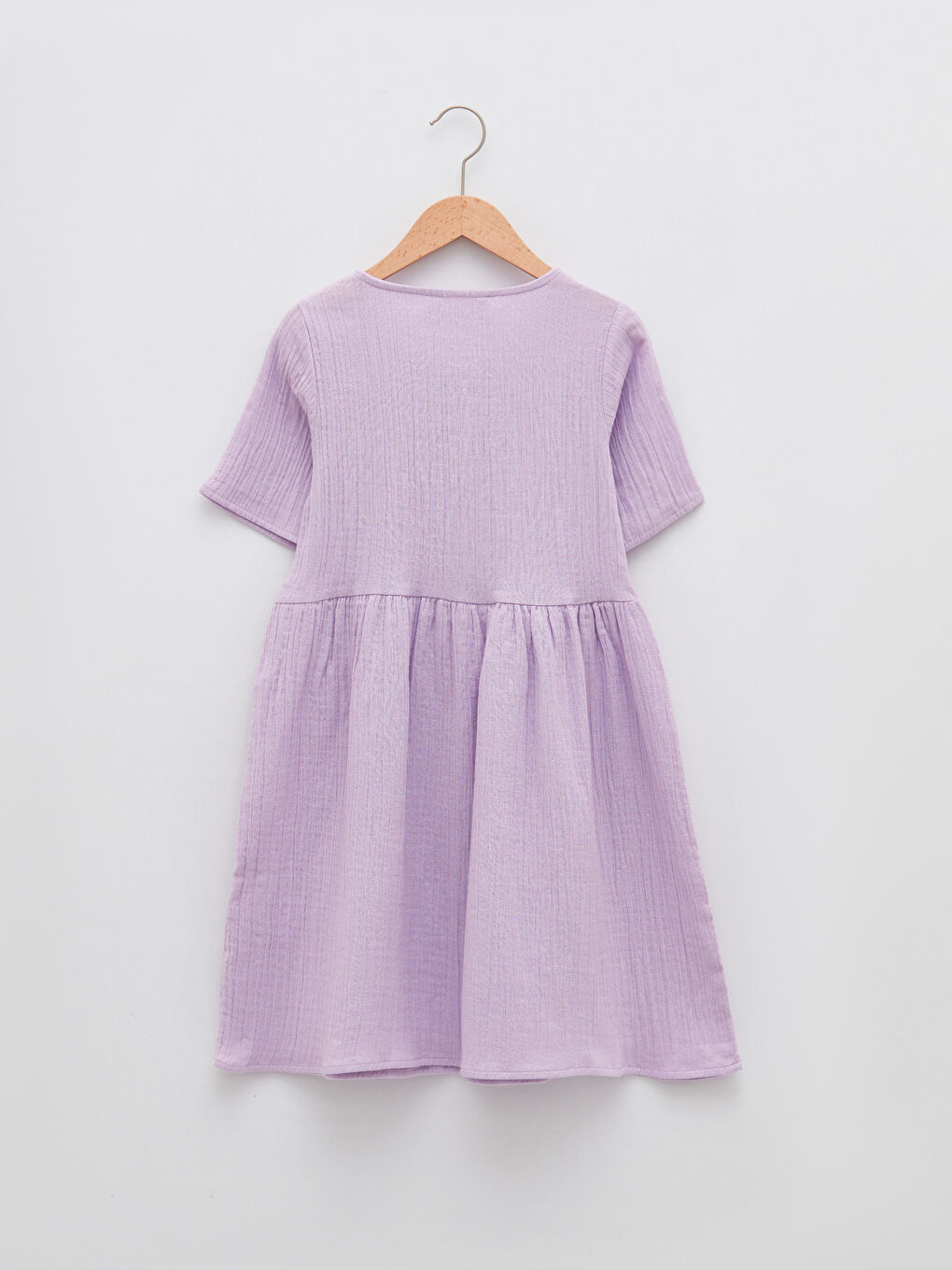 Lila Bisiklet Yaka Basic Kısa Kollu Kız Çocuk Elbise-1