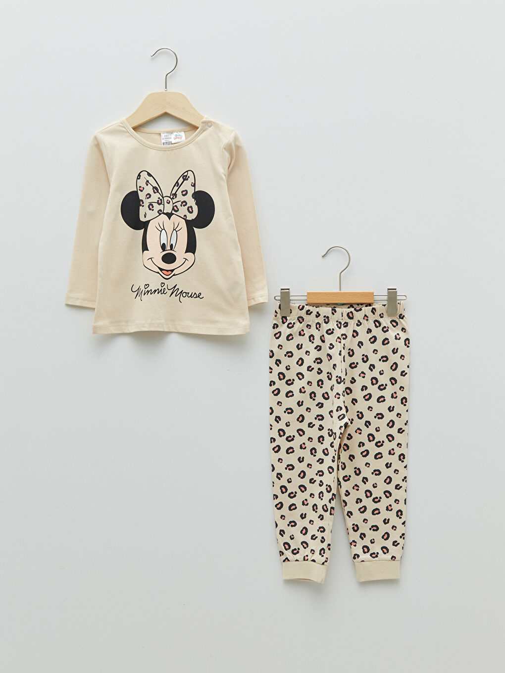 Crew Neck Long Sleeve Minnie Mouse Printed Baby Girls' Pyjama Set