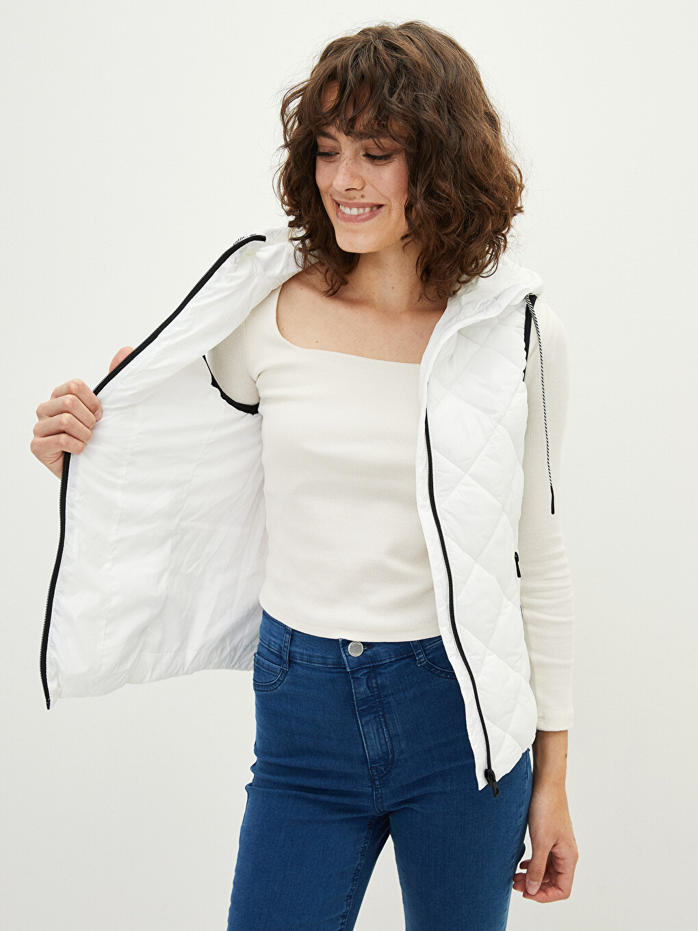 Hooded Quilted Women's Puffer Gilet-1