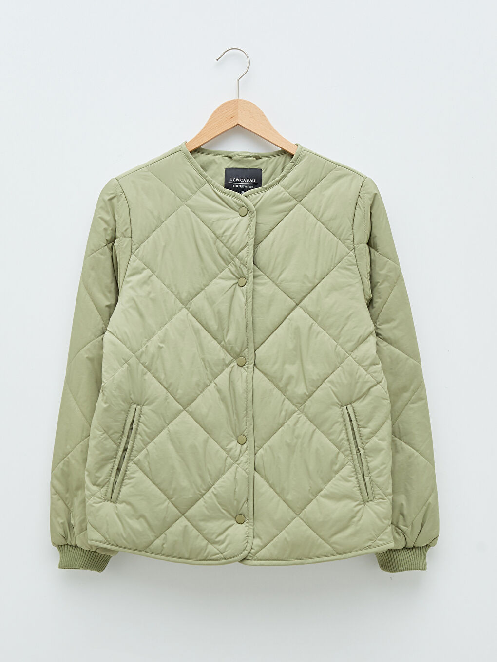 Manteau Bouffant pour Femmes à Col Rond Matelassé et à Motifs avec Poches et Manches Longues-6