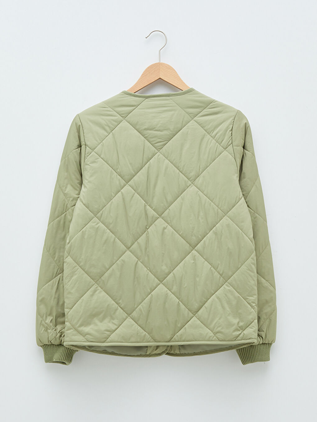 Manteau Bouffant pour Femmes à Col Rond Matelassé et à Motifs avec Poches et Manches Longues-7