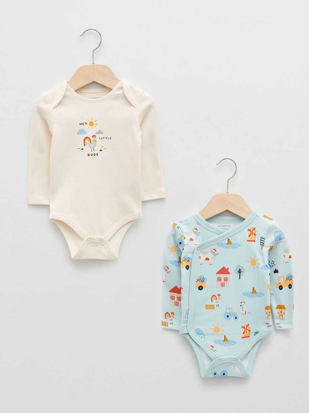 Lot de 2 bodies bébé garçon à boutons-pression imprimés à manches longues