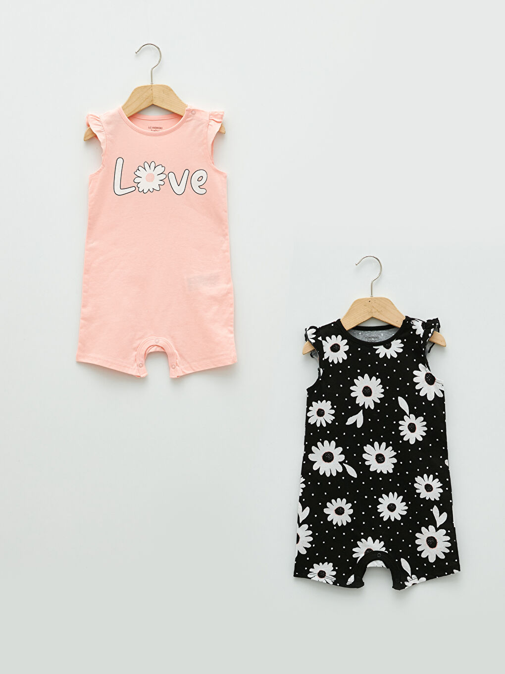 Combinaison Bébé Fille en Coton Imprimé à Col Rond Lot de 2