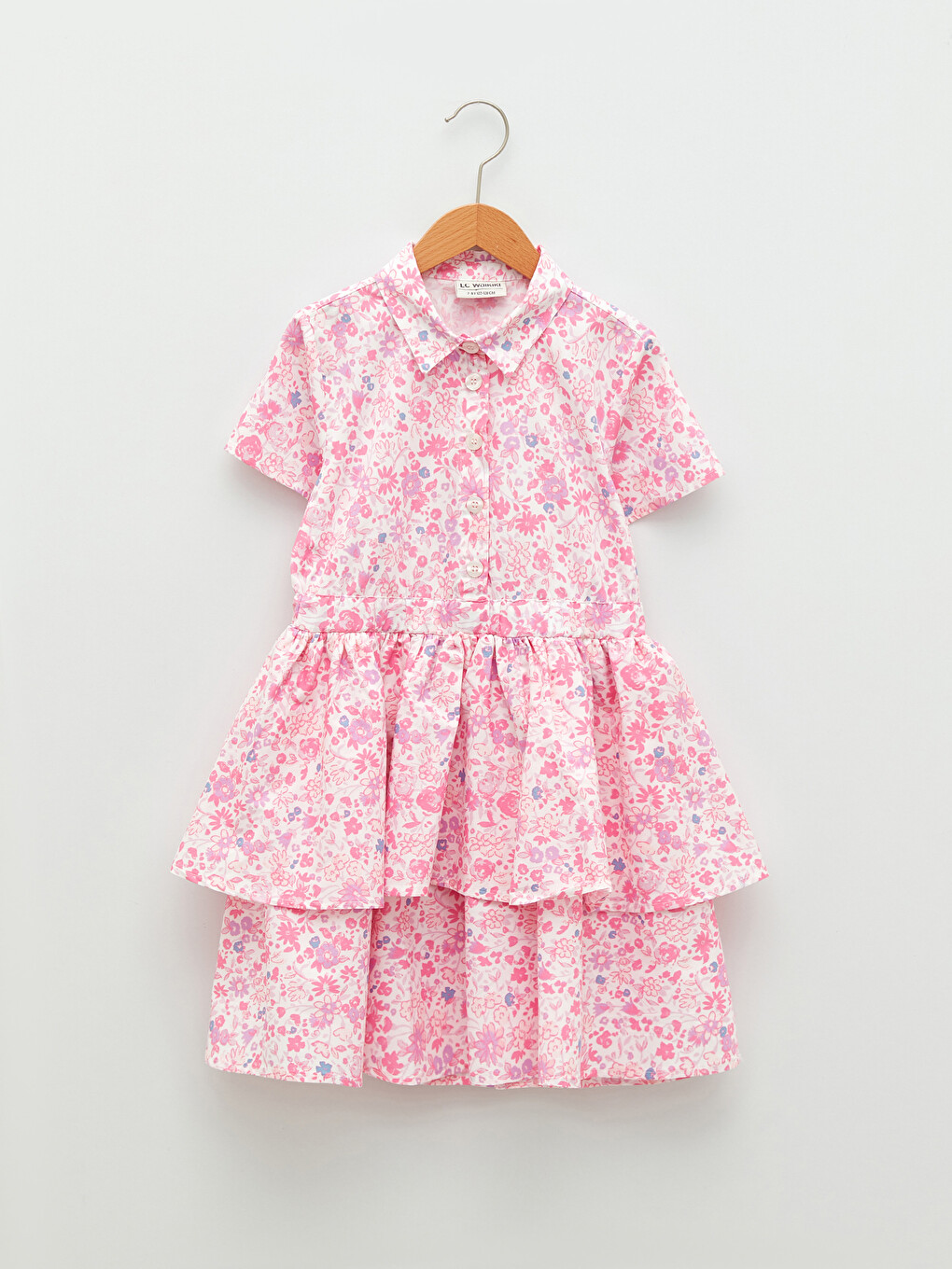 Shirt Collar Patterned Short Sleeve Poplin Girls Dress