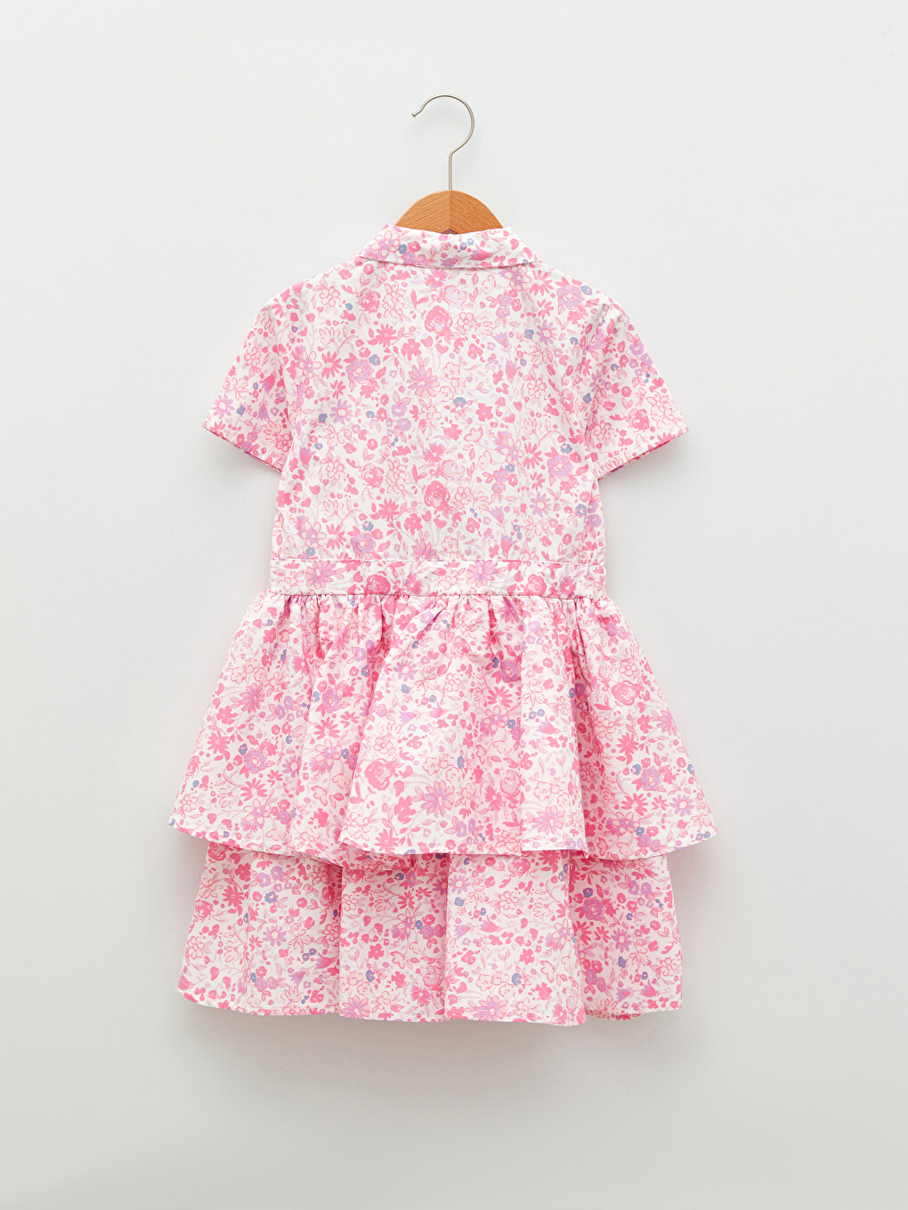 Shirt Collar Patterned Short Sleeve Poplin Girls Dress-1