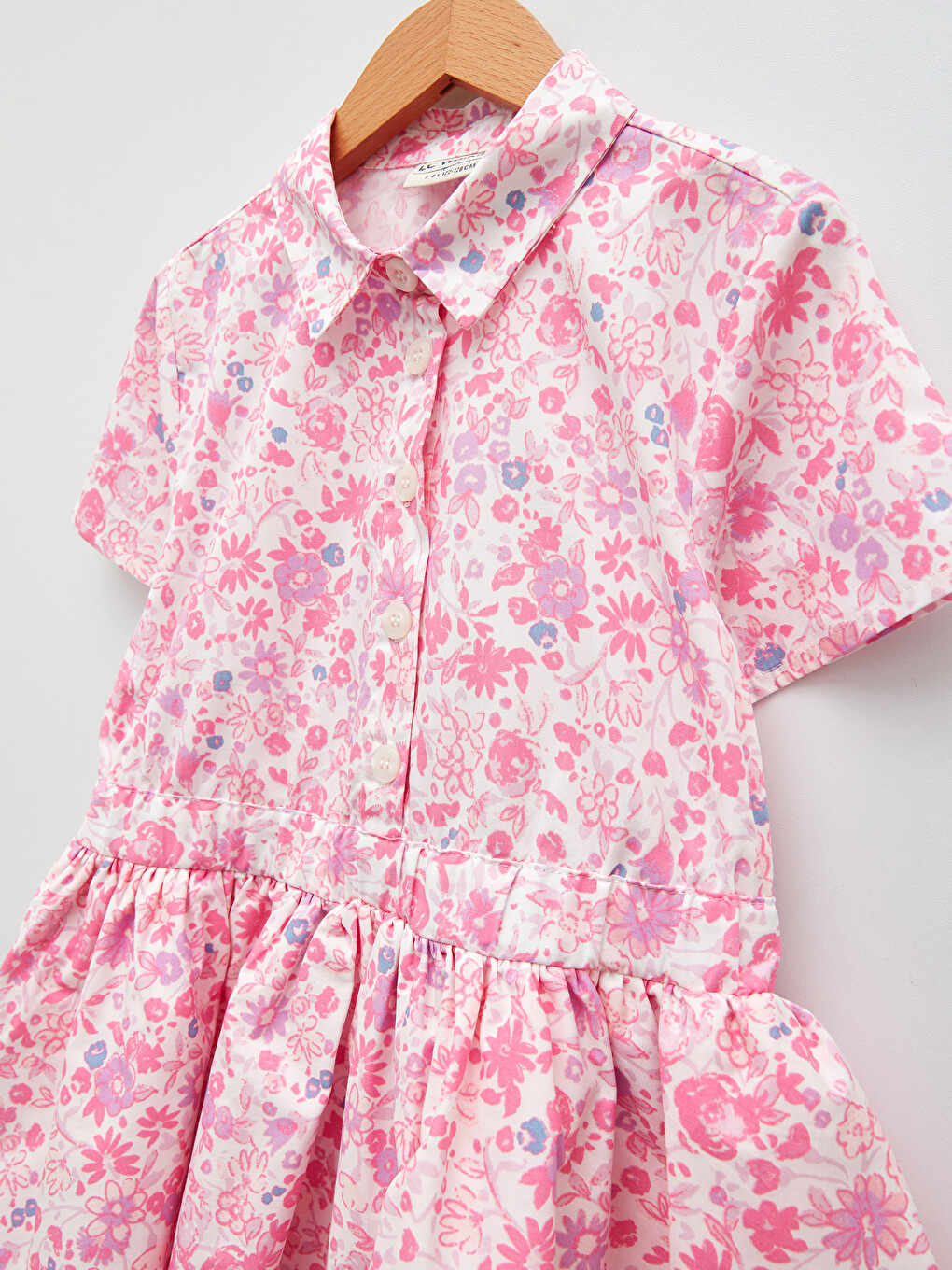 Shirt Collar Patterned Short Sleeve Poplin Girls Dress-2