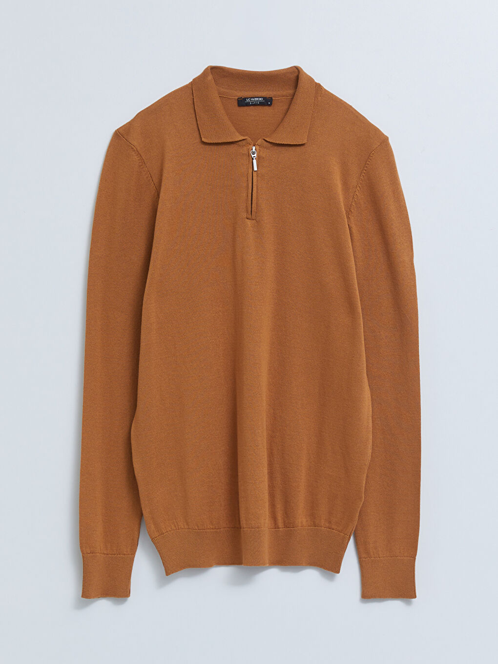 Kahverengi Polo Yaka Uzun Kollu İnce Erkek Triko Kazak-5